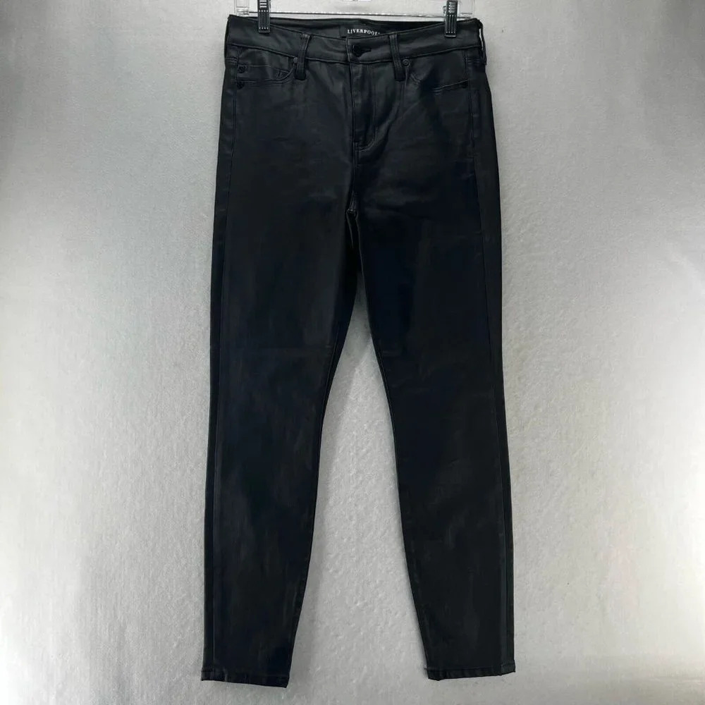 Liverpool Jeans Womens Sz 4/27 Faux Leather Skinny Stretch Cotton Blend Black